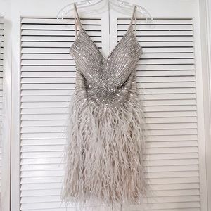 Sequin + rhinestone feather cocktail / bachelorette dress